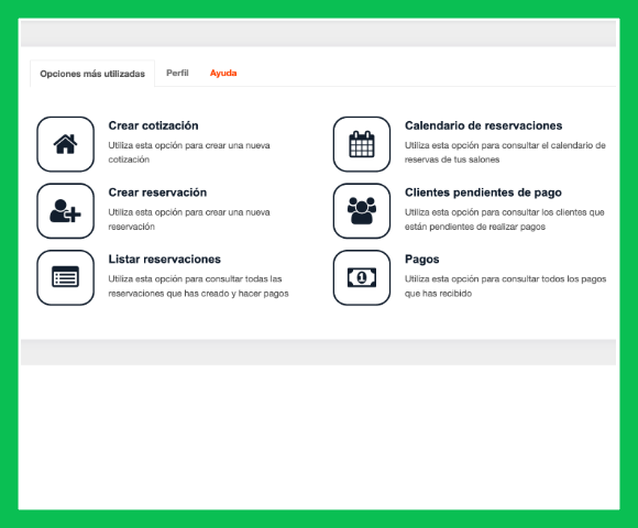 Accesos para cotizaciones, reservas, pagos y clientes pendientes