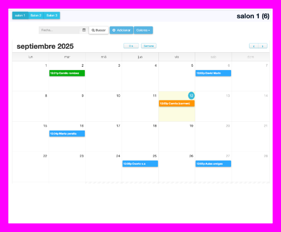 Calendario para revisar disponibilidad de salones